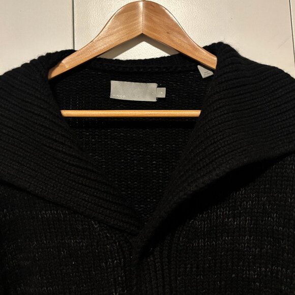 Vince Marled Charcoal Heavy Knit Black Wool Stand Collar Cardigan -XL - Picture 12 of 14